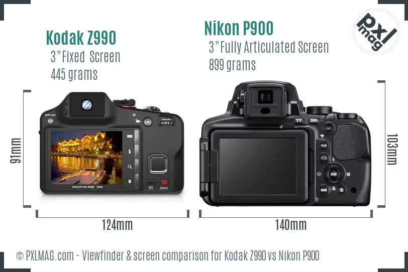 Kodak Z990 vs Nikon P900 Screen and Viewfinder comparison