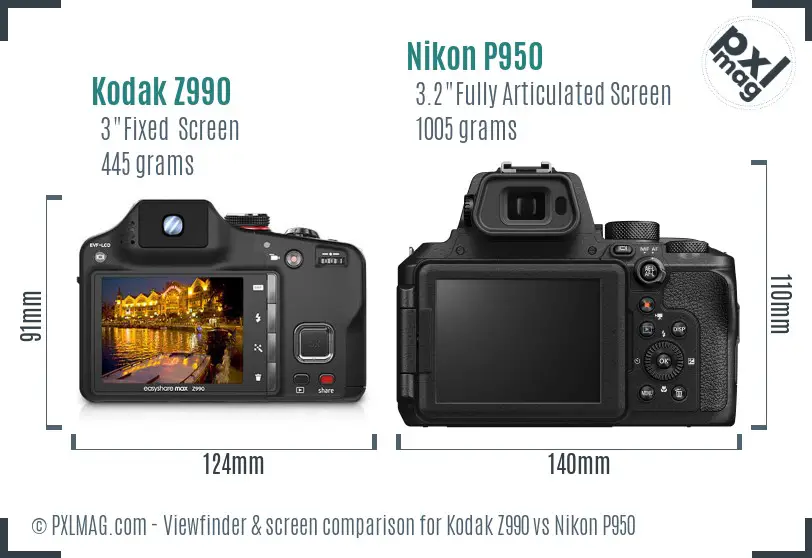 Kodak Z990 vs Nikon P950 Screen and Viewfinder comparison
