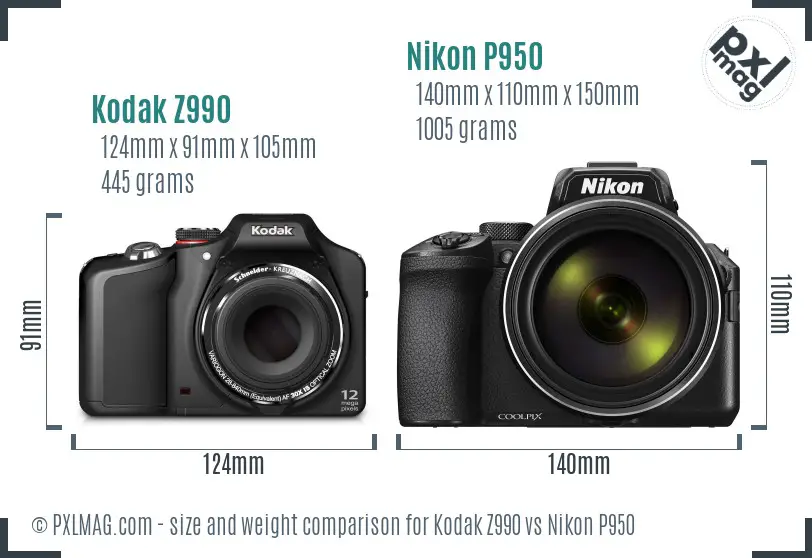 Kodak Z990 vs Nikon P950 size comparison
