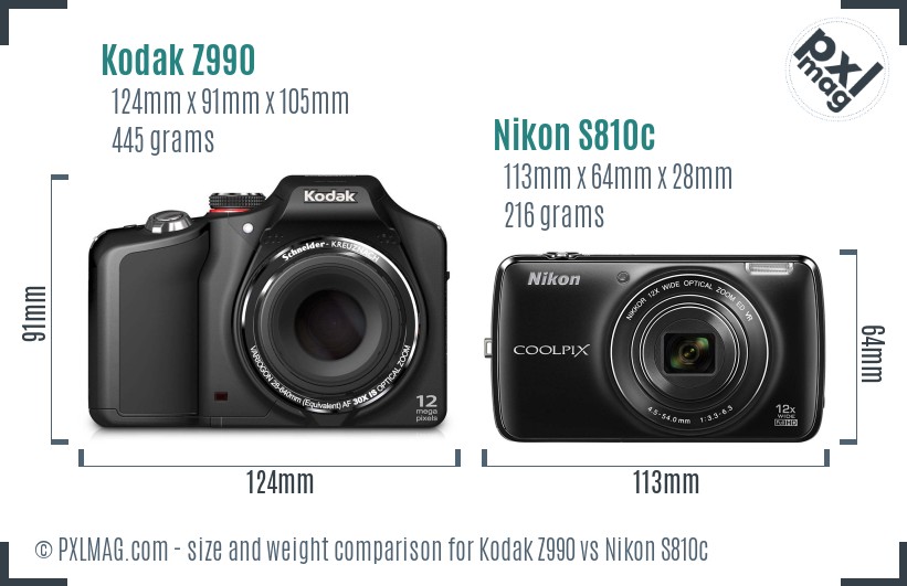 Kodak Z990 vs Nikon S810c size comparison Kodak Z990 vs Nikon S810c size comparison