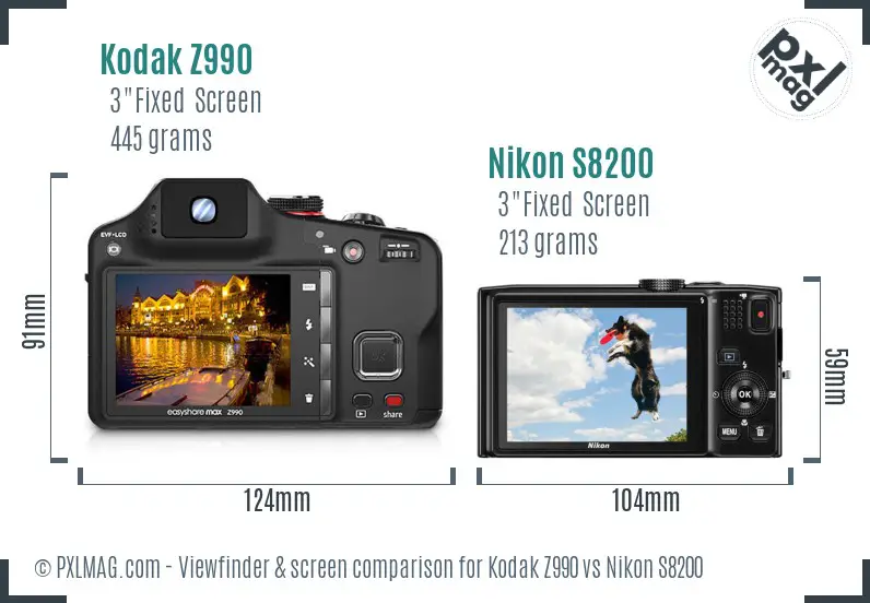 Kodak Z990 vs Nikon S8200 Screen and Viewfinder comparison