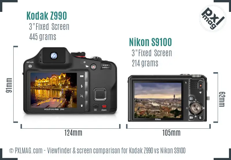 Kodak Z990 vs Nikon S9100 Screen and Viewfinder comparison