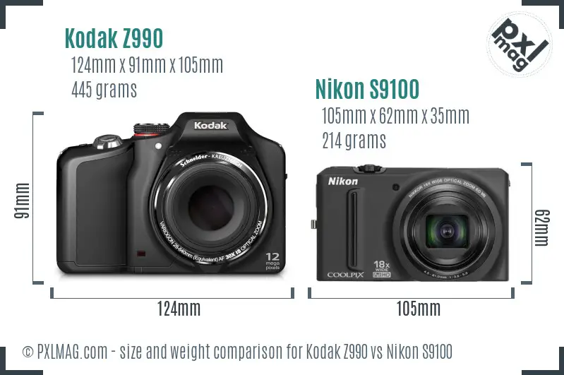 Kodak Z990 vs Nikon S9100 size comparison