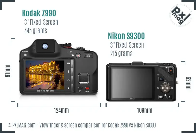 Kodak Z990 vs Nikon S9300 Screen and Viewfinder comparison