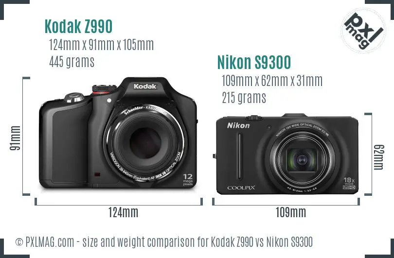 Kodak Z990 vs Nikon S9300 size comparison