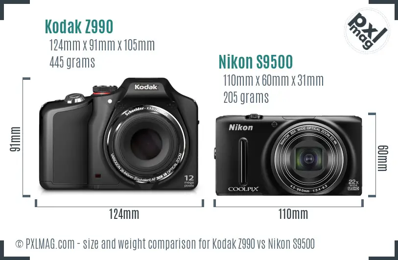 Kodak Z990 vs Nikon S9500 size comparison Kodak Z990 vs Nikon S9500 size comparison
