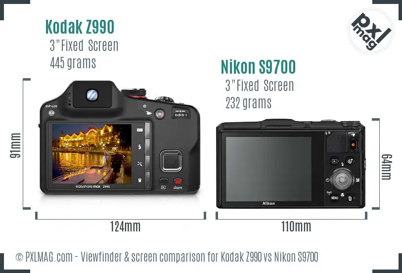 Kodak Z990 vs Nikon S9700 Screen and Viewfinder comparison