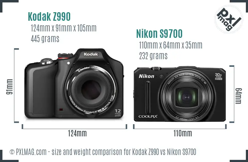 Kodak Z990 vs Nikon S9700 size comparison