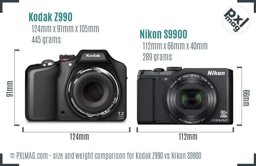Kodak Z990 vs Nikon S9900 size comparison