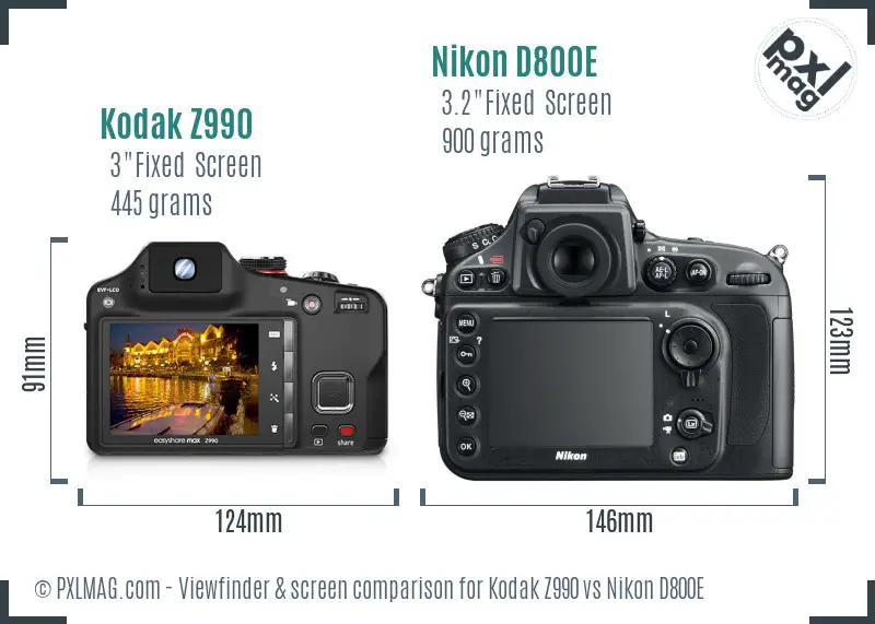 Kodak Z990 vs Nikon D800E Screen and Viewfinder comparison