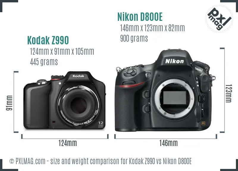 Kodak Z990 vs Nikon D800E size comparison