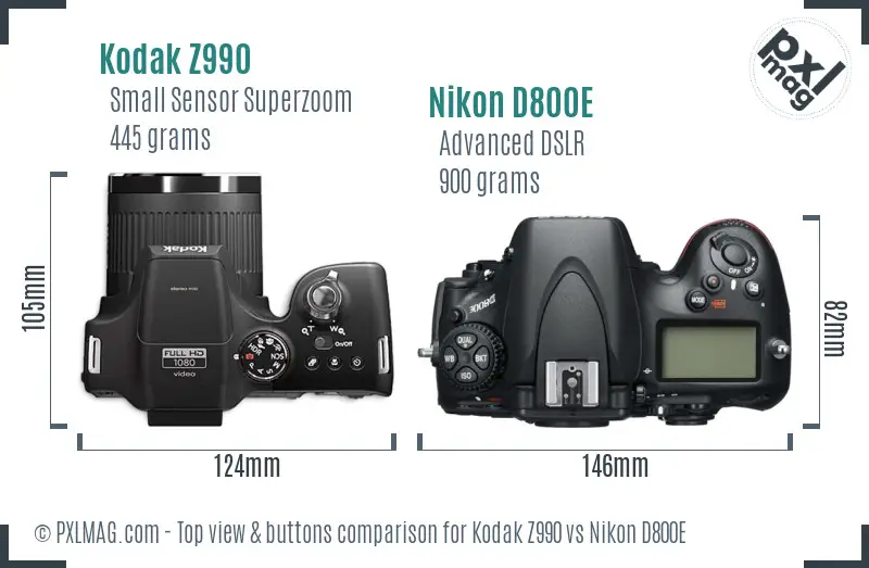 Kodak Z990 vs Nikon D800E top view buttons comparison