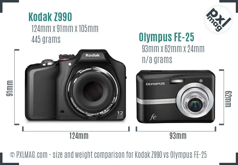 Kodak Z990 vs Olympus FE-25 size comparison