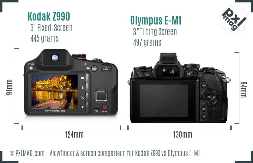 Kodak Z990 vs Olympus E-M1 Screen and Viewfinder comparison