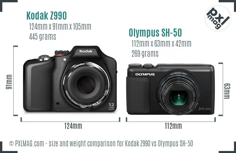 Kodak Z990 vs Olympus SH-50 size comparison