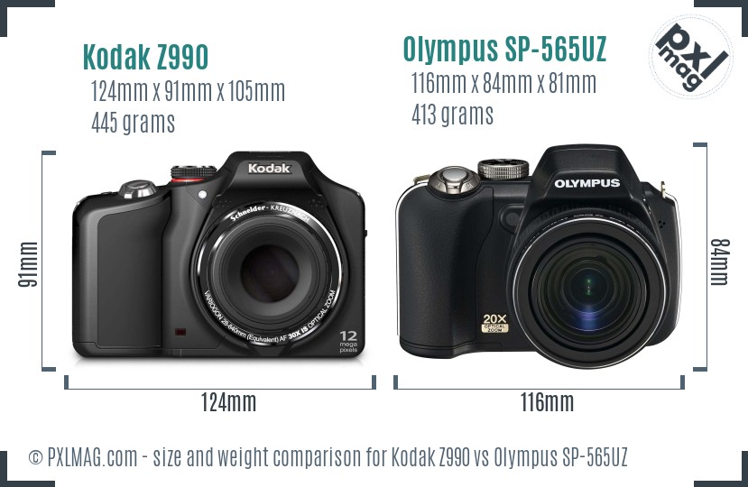 Kodak Z990 vs Olympus SP-565UZ size comparison