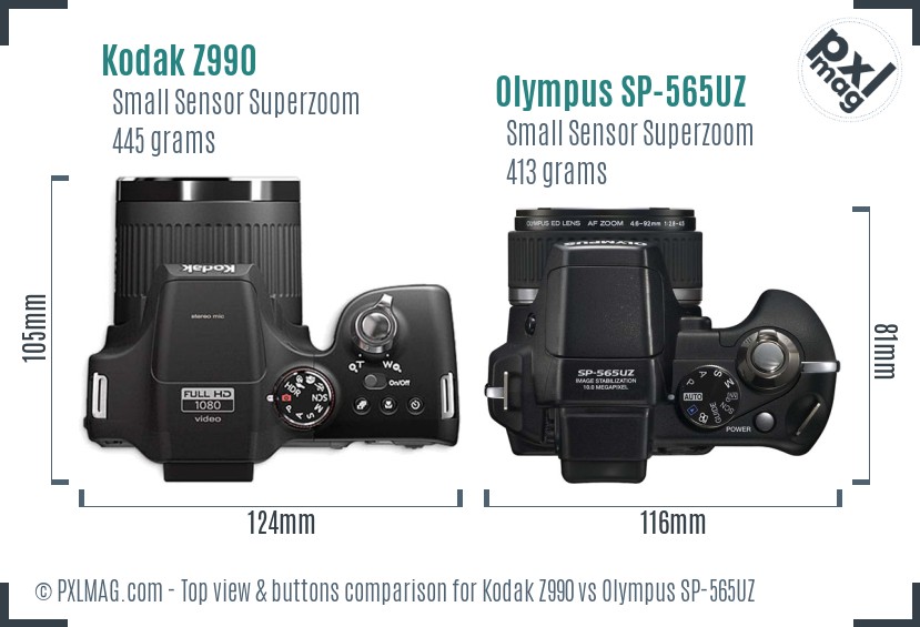 Kodak Z990 vs Olympus SP-565UZ top view buttons comparison