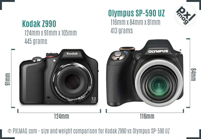 Kodak Z990 vs Olympus SP-590 UZ size comparison