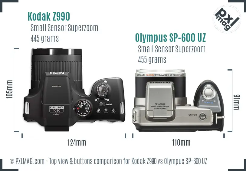 Kodak Z990 vs Olympus SP-600 UZ top view buttons comparison