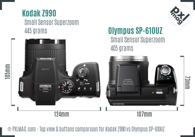 Kodak Z990 vs Olympus SP-610UZ top view buttons comparison