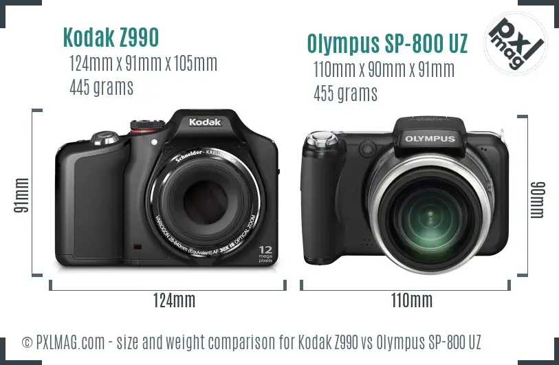 Kodak Z990 vs Olympus SP-800 UZ size comparison