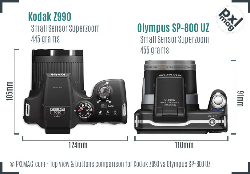 Kodak Z990 vs Olympus SP-800 UZ top view buttons comparison