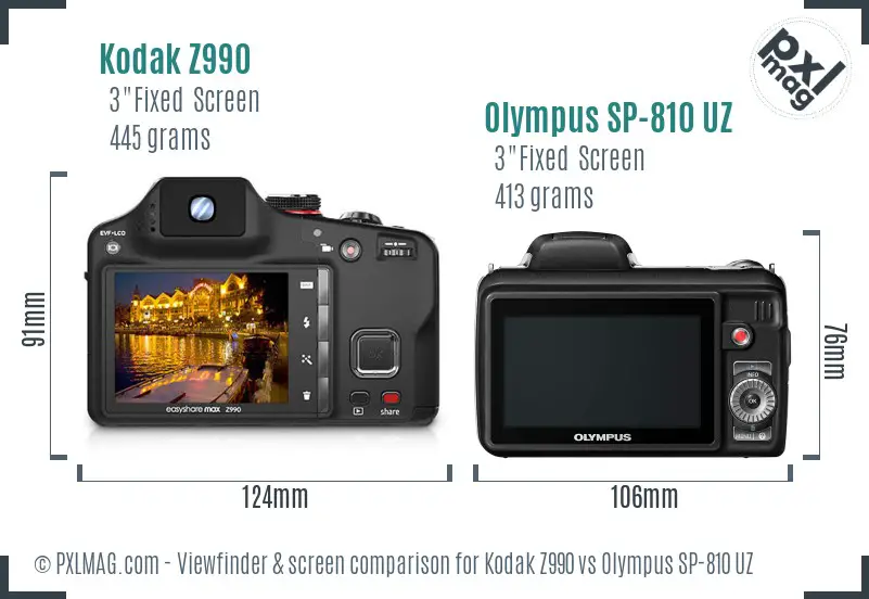 Kodak Z990 vs Olympus SP-810 UZ Screen and Viewfinder comparison Kodak Z990 vs Olympus SP-810 UZ Screen and Viewfinder comparison