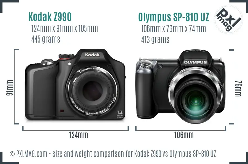 Kodak Z990 vs Olympus SP-810 UZ size comparison Kodak Z990 vs Olympus SP-810 UZ size comparison