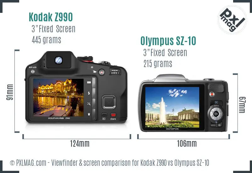 Kodak Z990 vs Olympus SZ-10 Screen and Viewfinder comparison