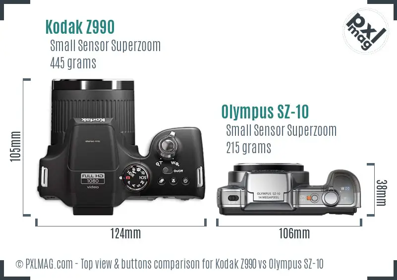 Kodak Z990 vs Olympus SZ-10 top view buttons comparison