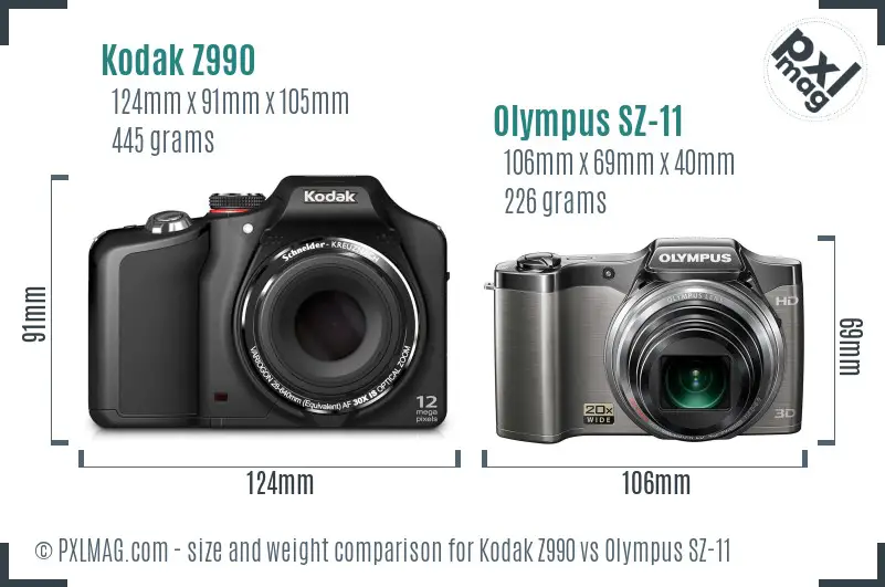Kodak Z990 vs Olympus SZ-11 size comparison