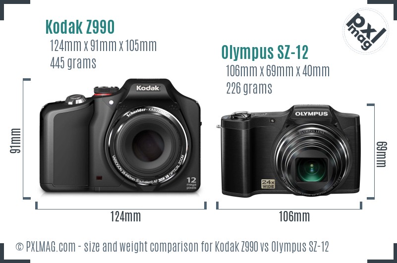 Kodak Z990 vs Olympus SZ-12 size comparison