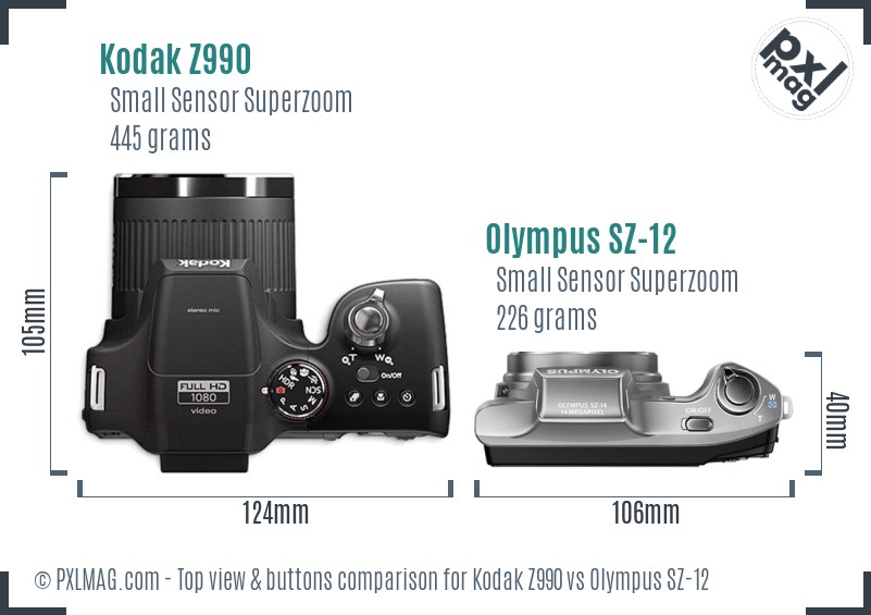 Kodak Z990 vs Olympus SZ-12 top view buttons comparison