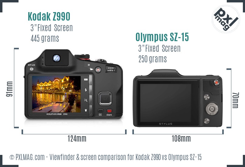 Kodak Z990 vs Olympus SZ-15 Screen and Viewfinder comparison