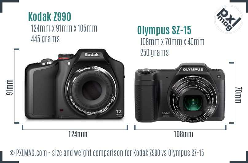 Kodak Z990 vs Olympus SZ-15 size comparison