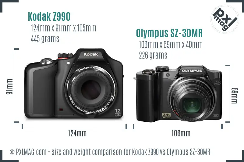 Kodak Z990 vs Olympus SZ-30MR size comparison Kodak Z990 vs Olympus SZ-30MR size comparison