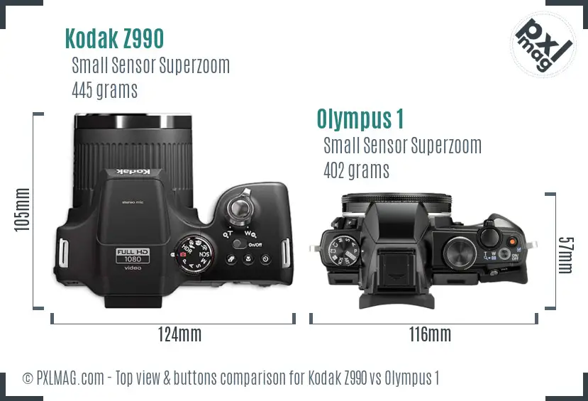 Kodak Z990 vs Olympus 1 top view buttons comparison