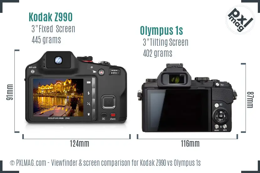 Kodak Z990 vs Olympus 1s Screen and Viewfinder comparison