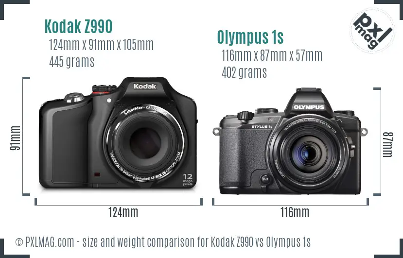 Kodak Z990 vs Olympus 1s size comparison