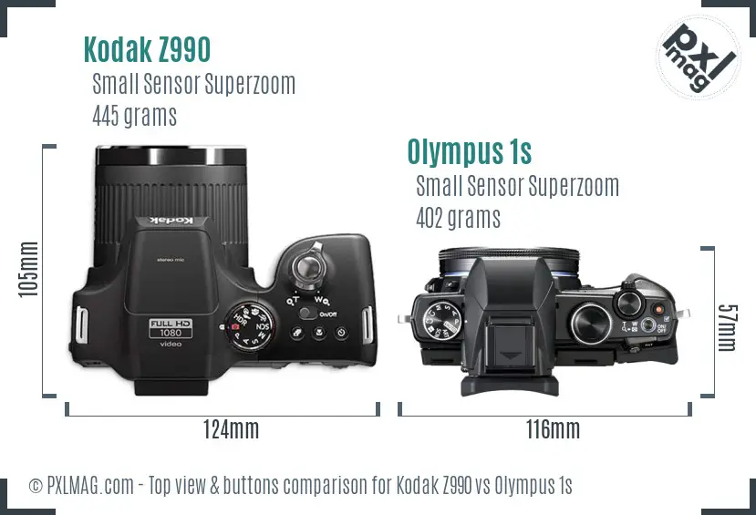 Kodak Z990 vs Olympus 1s top view buttons comparison