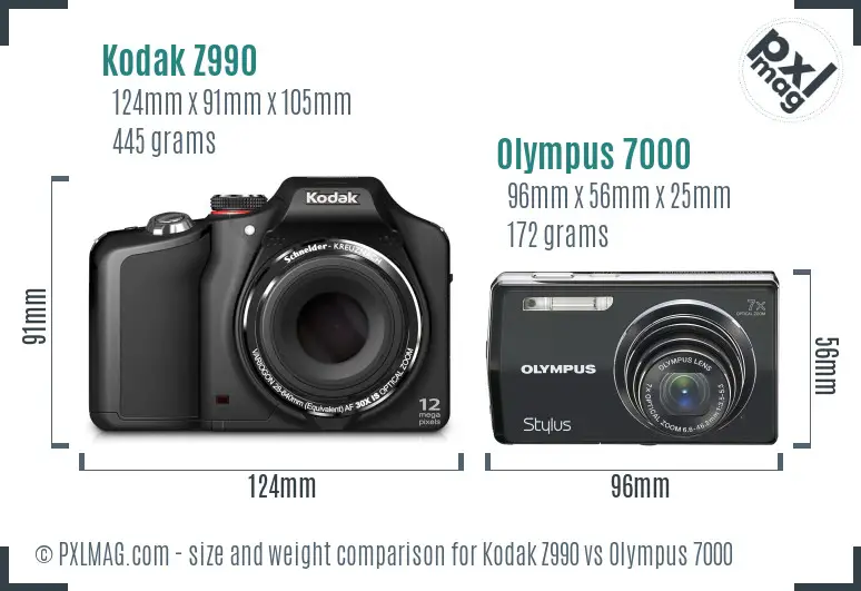 Kodak Z990 vs Olympus 7000 size comparison