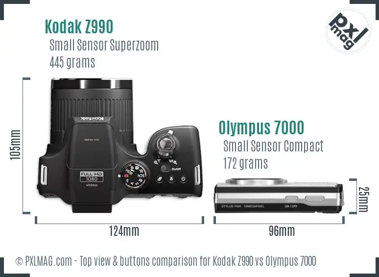 Kodak Z990 vs Olympus 7000 top view buttons comparison