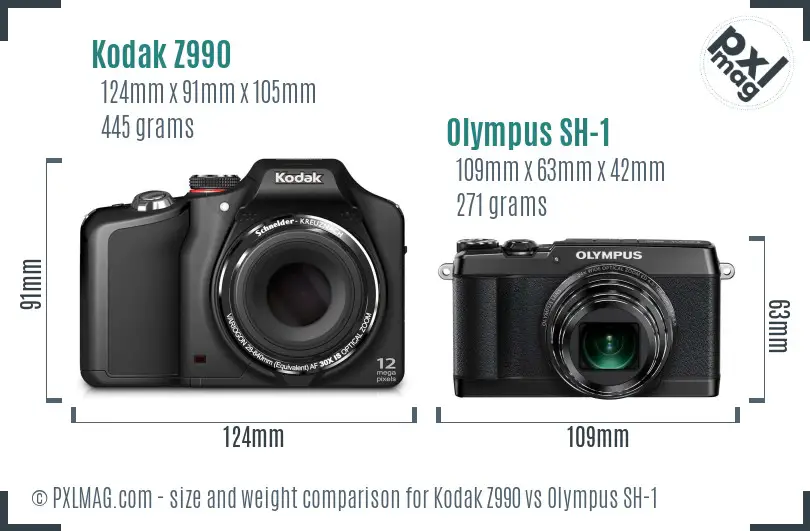 Kodak Z990 vs Olympus SH-1 size comparison