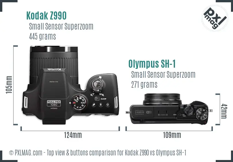 Kodak Z990 vs Olympus SH-1 top view buttons comparison