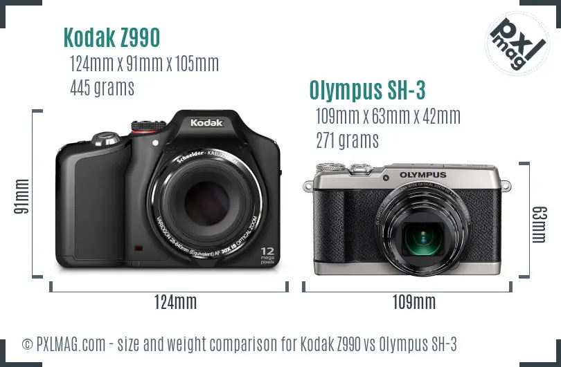 Kodak Z990 vs Olympus SH-3 size comparison Kodak Z990 vs Olympus SH-3 size comparison