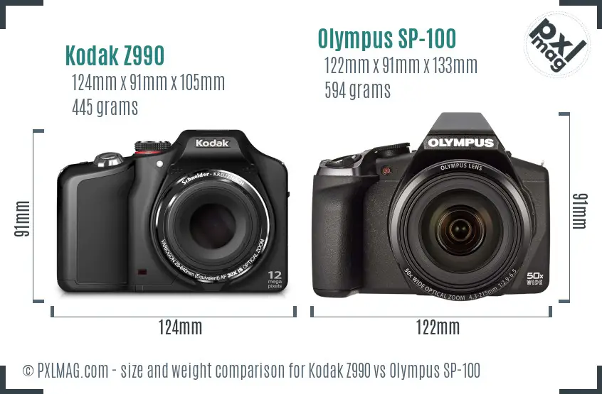 Kodak Z990 vs Olympus SP-100 size comparison Kodak Z990 vs Olympus SP-100 size comparison
