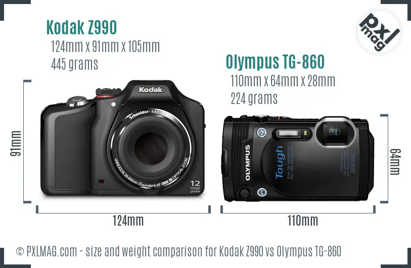 Kodak Z990 vs Olympus TG-860 size comparison