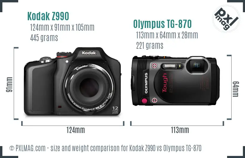Kodak Z990 vs Olympus TG-870 size comparison