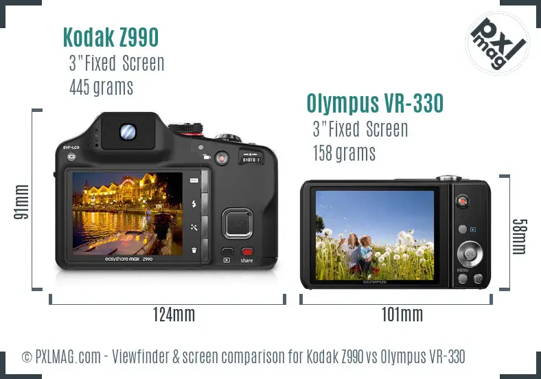 Kodak Z990 vs Olympus VR-330 Screen and Viewfinder comparison