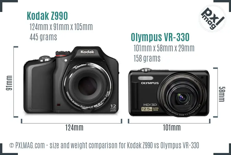 Kodak Z990 vs Olympus VR-330 size comparison